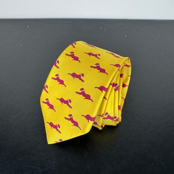 Hermes Other - Vintage Hermes Panther France 100% Silk Neck Tie Yellow Gold Pattern